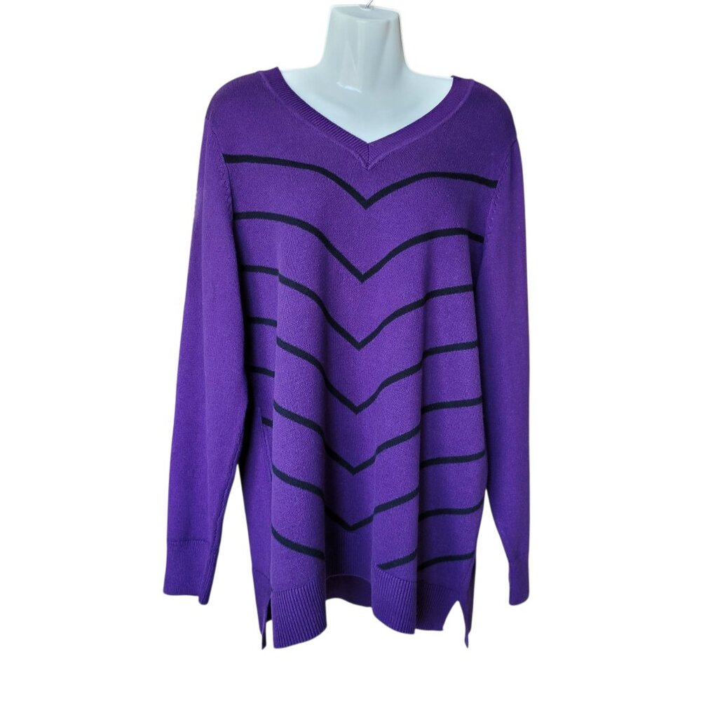 LIZ CLAIBORNE PURPLE/BLACK V-NECK SWEATER 0X